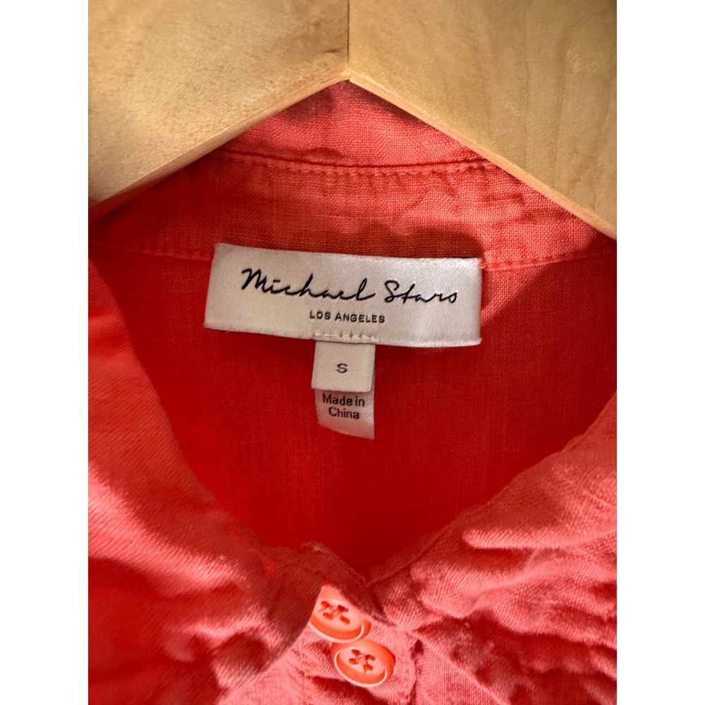 Michael Stars Eleanor Linen Shirt Dress In Passionfruit Small - Picture 3 of 6